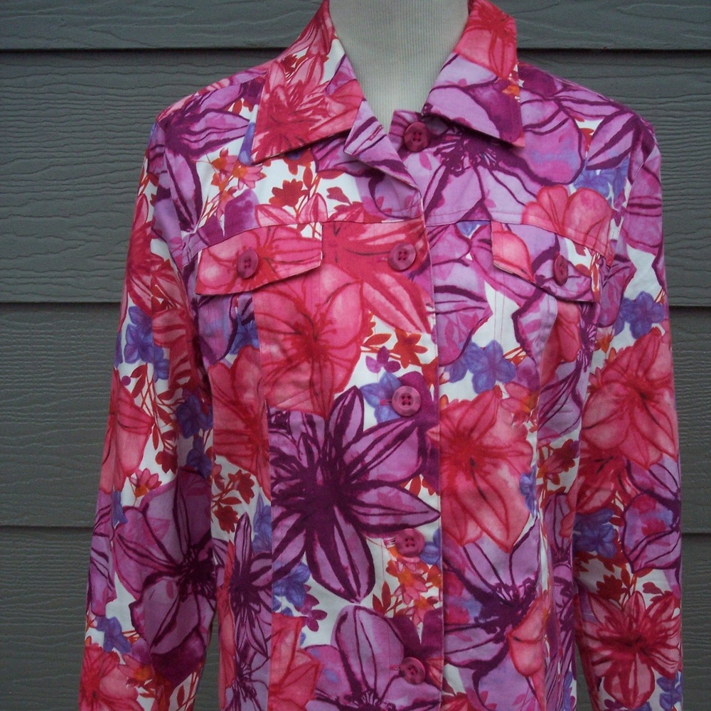 Coldwater Creek Womens Button Jacket Floral Pink